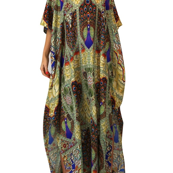 Peacock Print Kaftan Dress-Designer Kaftans Sale - Picture 3 of 4